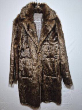 Vintage Style Reversible Faux Fur & Distressed Leather Coat Heavyweight XXL